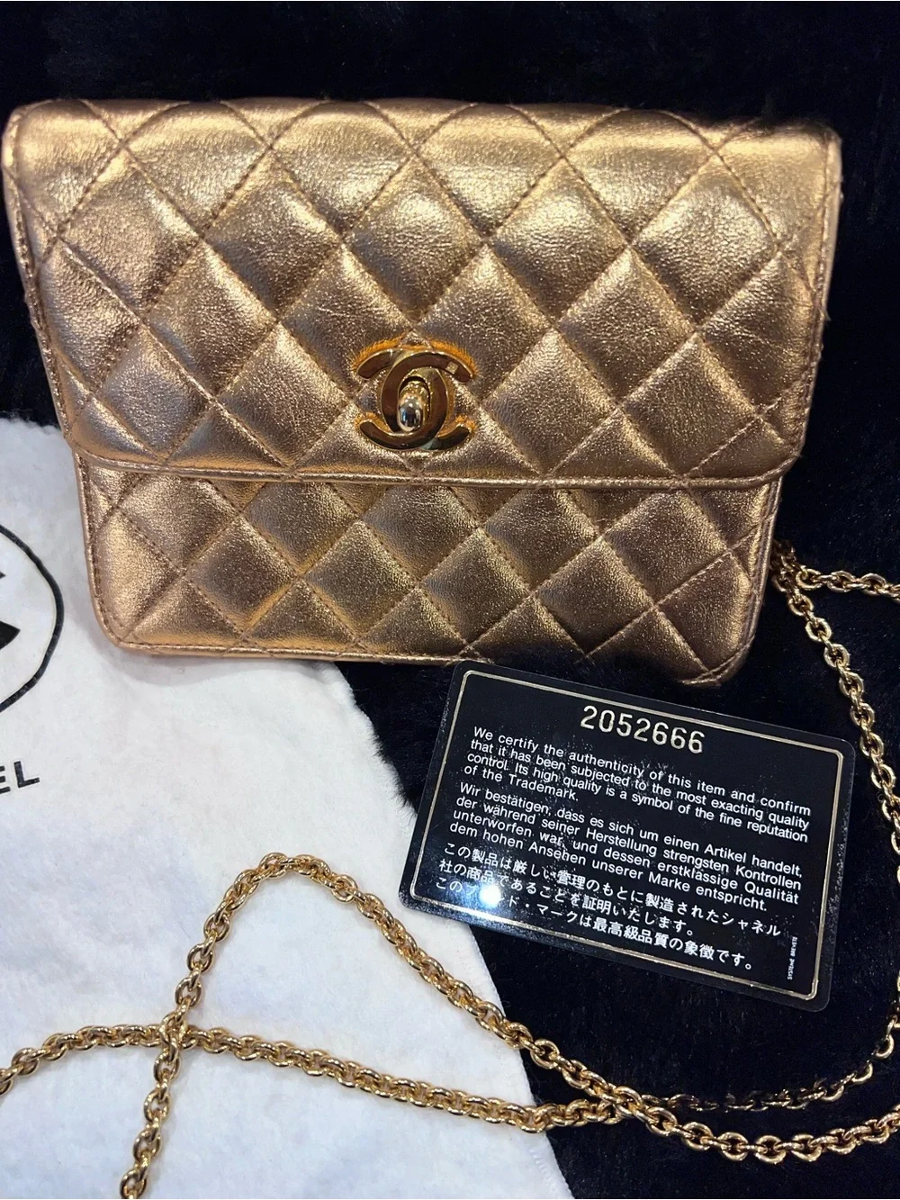 CHANEL Metallic Gold Quilted Mini Shoulder Bag